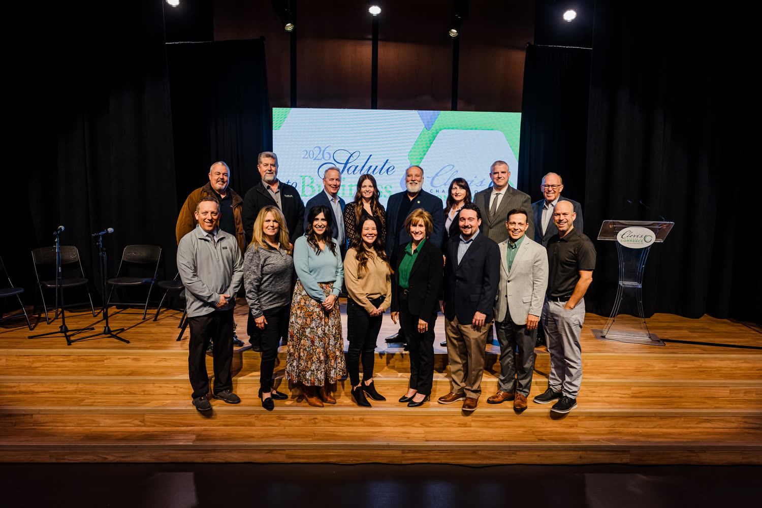 Clovis Chamber Salute to Business honorees on stage